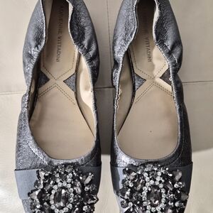 Adrienne Vittadini Women's Metallic Black Embellished Ballet Flats